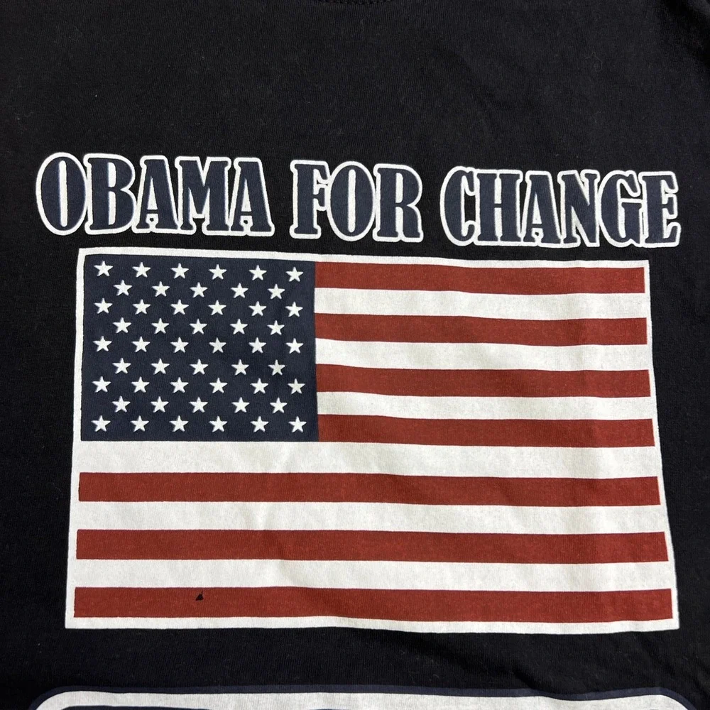 Obama For Change American Flag‎ T-Shirt Black Size Large U-Top Short Sleeve - Picture 4 of 9
